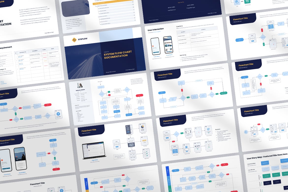SysFlow - System Flowchart Documentation PowerPoint Template-22 Slides & 1500+ Icons